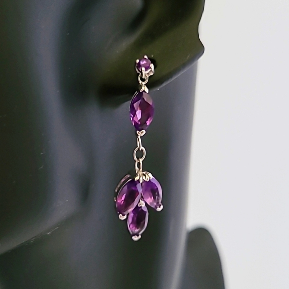 Natural Purple Amethyst .925 Sterling Silver Drop Dangle Earrings